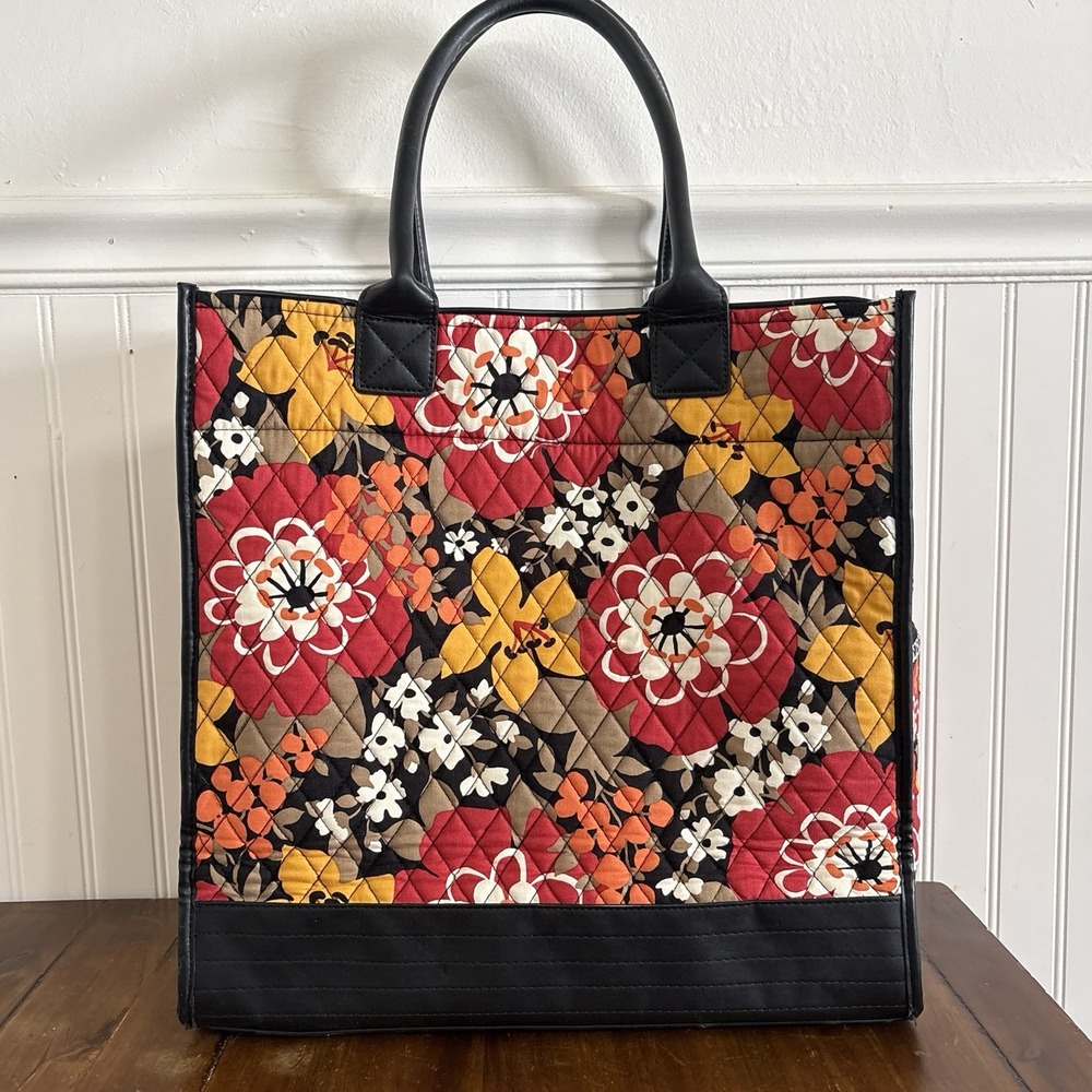 Vera Bradley Bittersweet XL Structured Tote Bag Floral Houndstooth 16x16x8